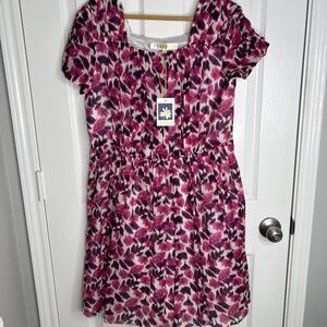 Paradiso NWT Floral Silk Blend Dress Size 4 Magenta Relaxed Short Sleeve NO BELT